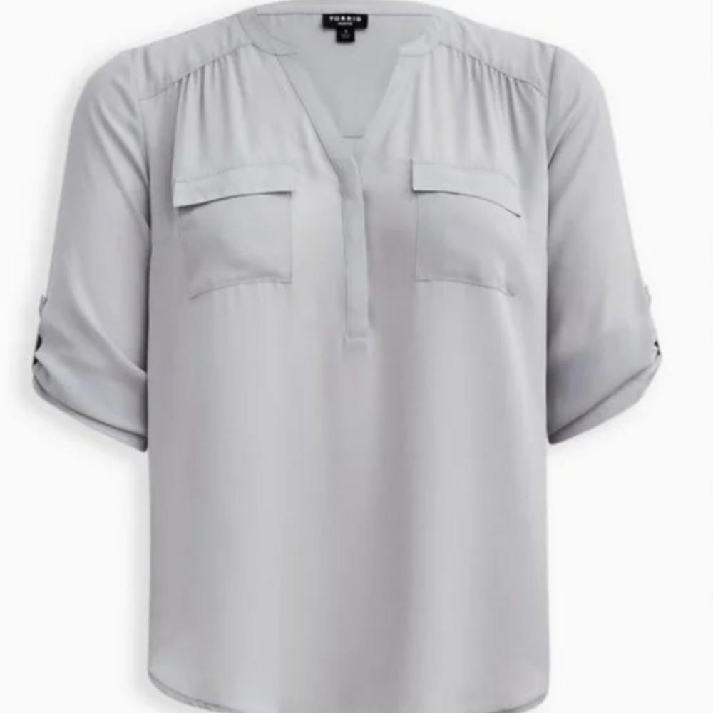 Torrid Harper Georgette Pullover 3/4 Sleeve Blouse Gray